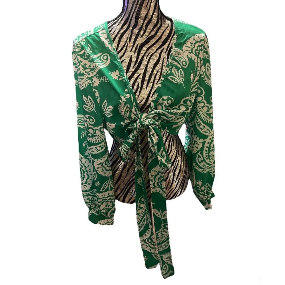 SHEIN Curve Green Floral Tie Crop Top